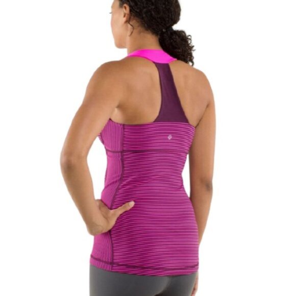 Lululemon Scoop Neck Tank top yoga in Hyper Stripe Raspberry Glo Light - Picture 3 of 10